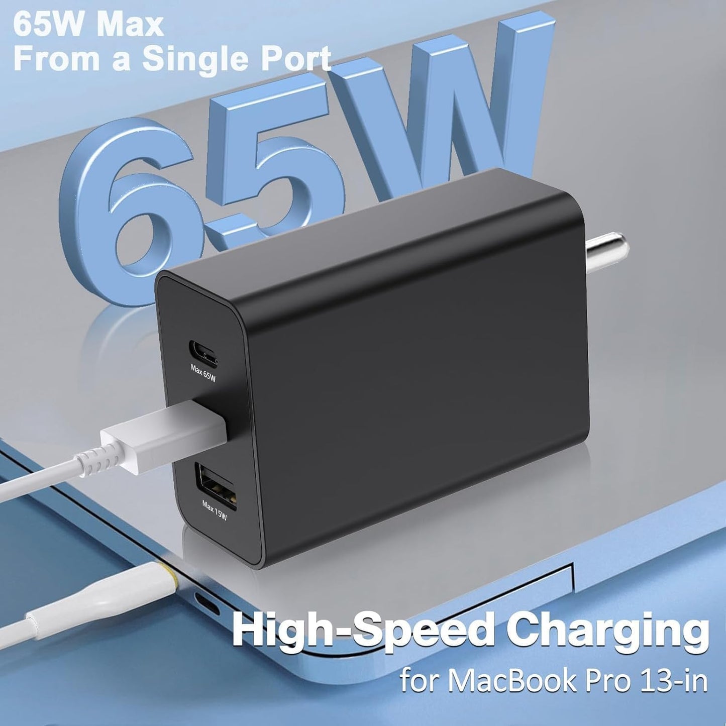65W PD Power Adapter Trio USB-C 3 Port, USB-A Port Super Fast Charger Advanced Charging Technology Compatible with All Samsung Galaxy Devices
