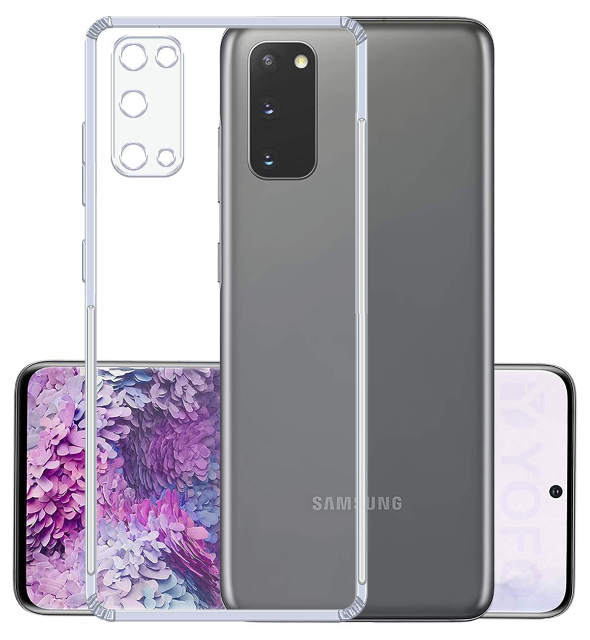 VAKIBO Super Premium Soft TPU Transparent Case With Dustplug,Side Grip,Corner Protection,lanyard Cuts,Camera Protection Suitable for Samsung S20