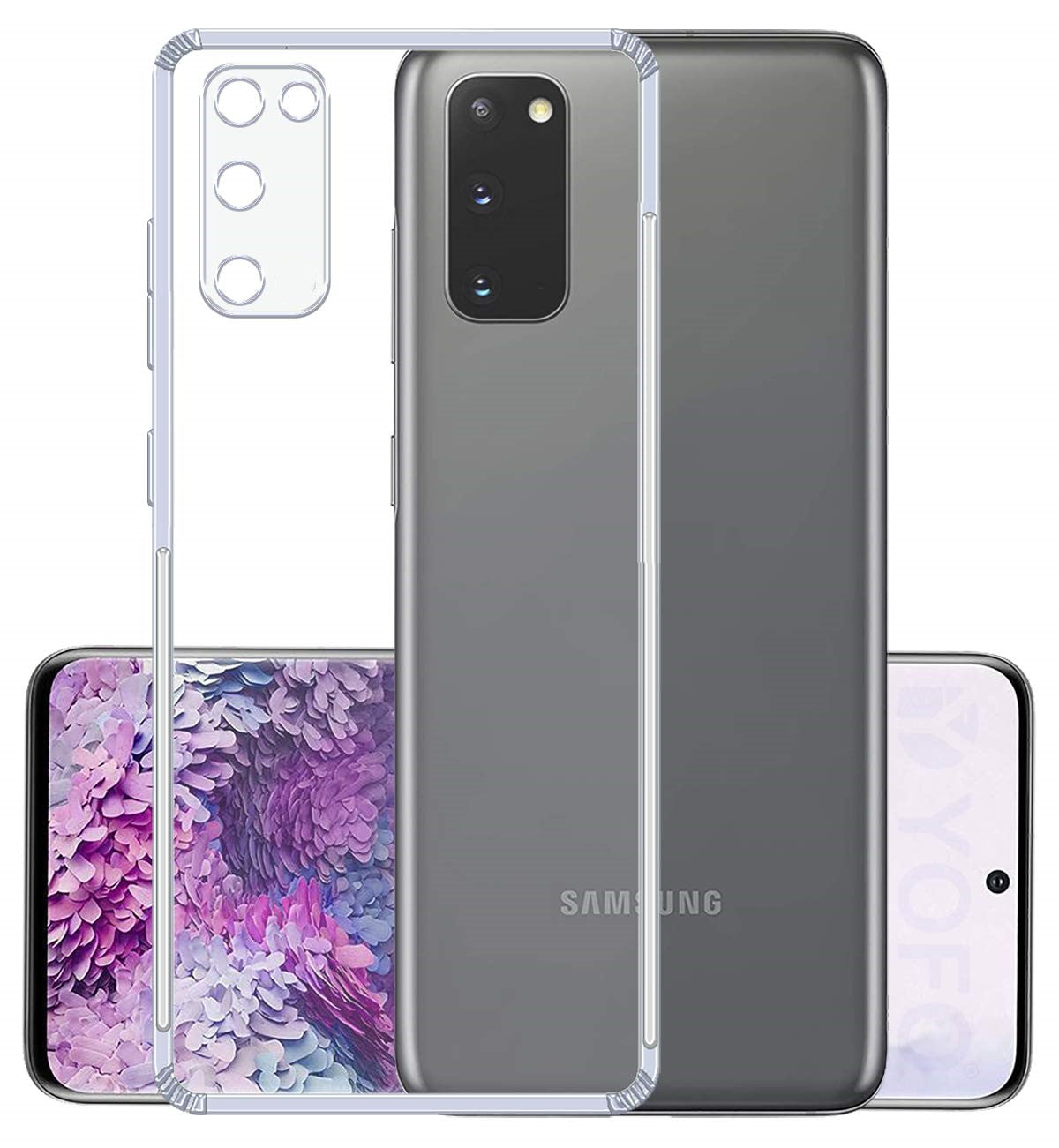 VAKIBO Super Premium Soft TPU Transparent Case With Dustplug,Side Grip,Corner Protection,lanyard Cuts,Camera Protection Suitable for Samsung S20 FE