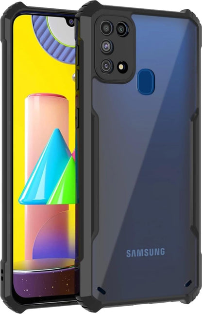 VAKIBO Best Selling Black and Transparent Coloured Made With Soft TPU and Acrylic Back Cover Case With 4 Corner and Camera Protection Suitable for Samsung Galaxy M31