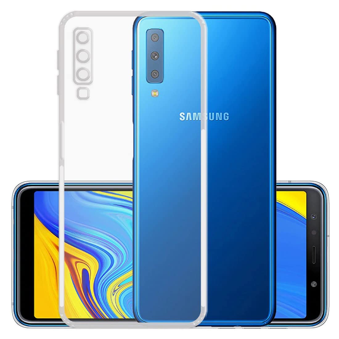 VAKIBO Super Premium Soft TPU Transparent Case With Dustplug,Side Grip,Corner Protection,lanyard Cuts,Camera Protection Suitable for Samsung A7 2018 /A750