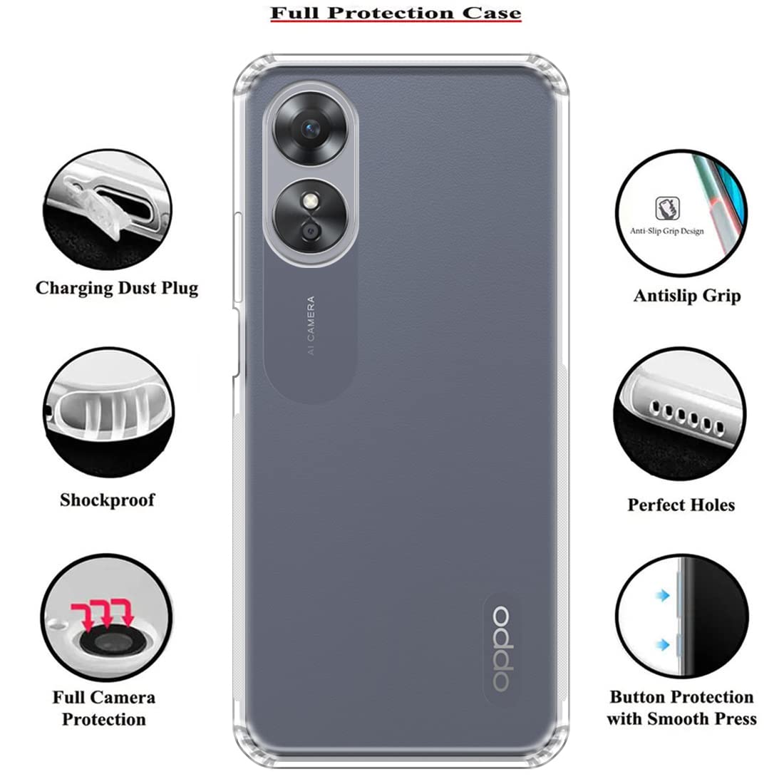 VAKIBO Premium Clear 1.5MM Thick Transparent Soft TPU Rubber Back Cover Case With Camera Protection Suitable for Oppo A17