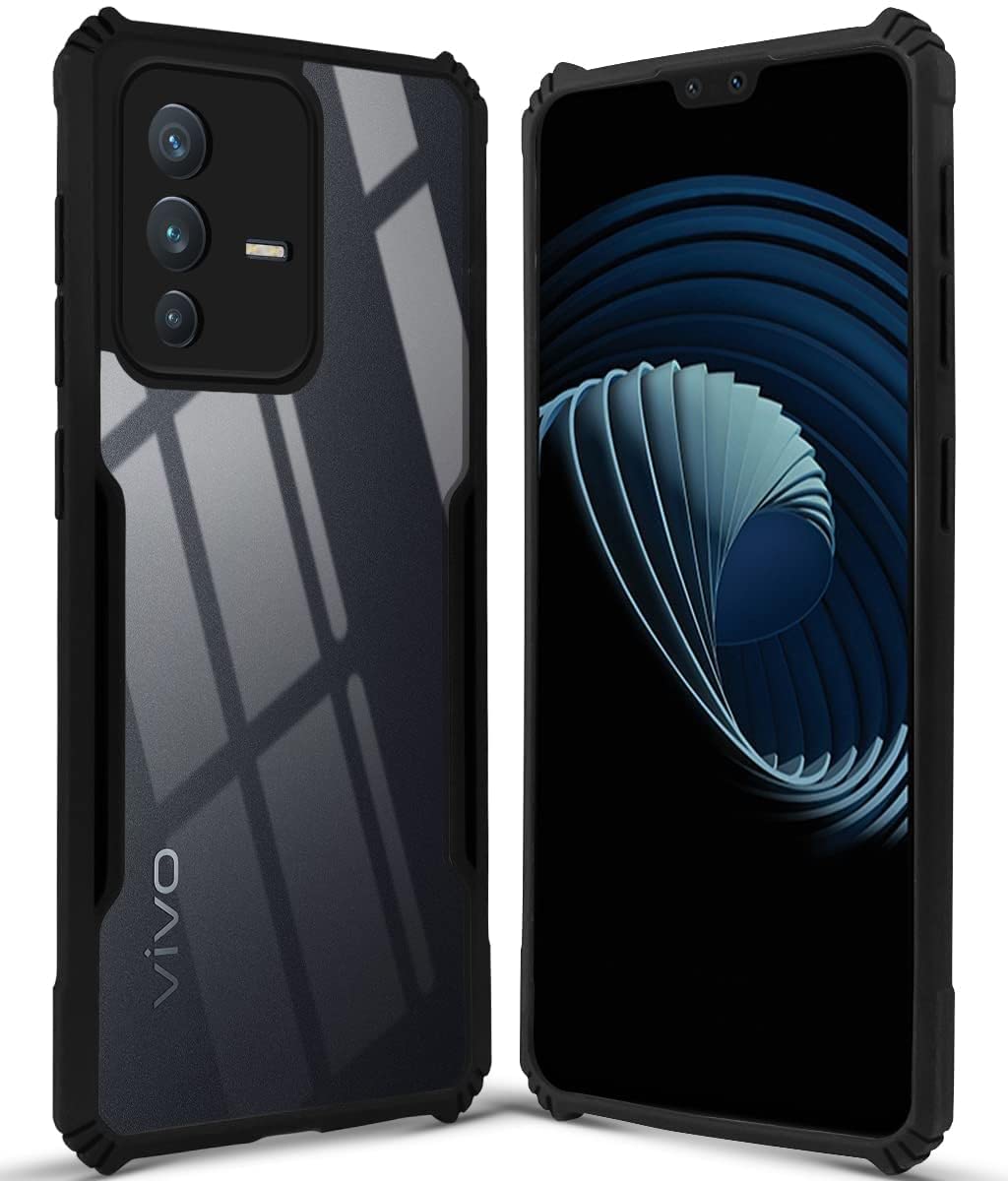 VAKIBO Best Selling Black and Transparent Coloured Made With Soft TPU and Acrylic Back Cover Case With 4 Corner and Camera Protection Suitable for Vivo V23