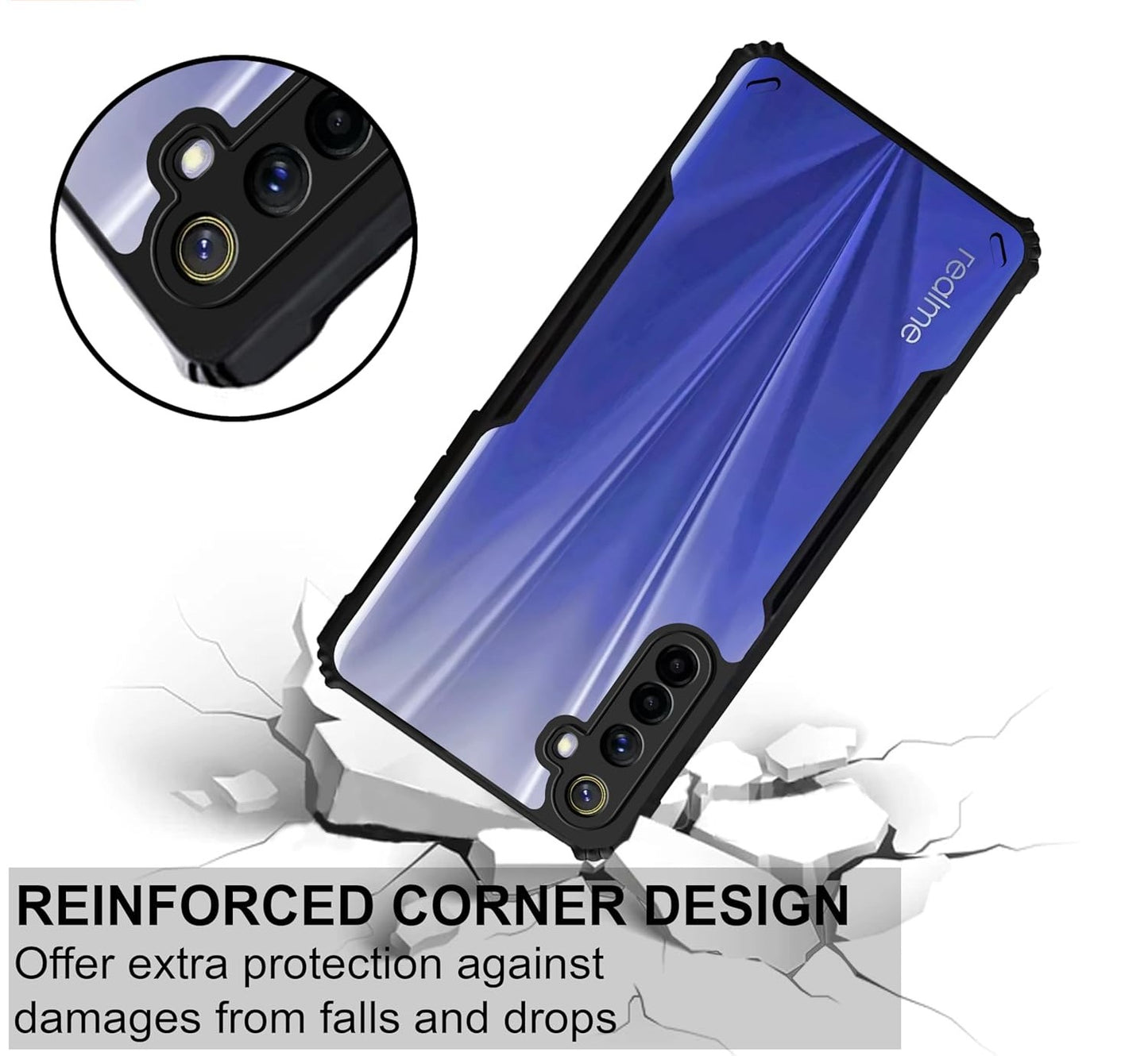 VAKIBO Best Selling Black and Transparent Coloured Made With Soft TPU and Acrylic Back Cover Case With 4 Corner and Camera Protection Suitable for Realme 6 Pro