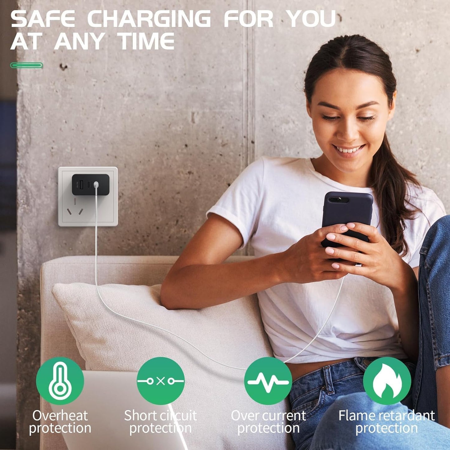 65W PD Power Adapter Trio USB-C 3 Port, USB-A Port Super Fast Charger Advanced Charging Technology Compatible with All Samsung Galaxy Devices