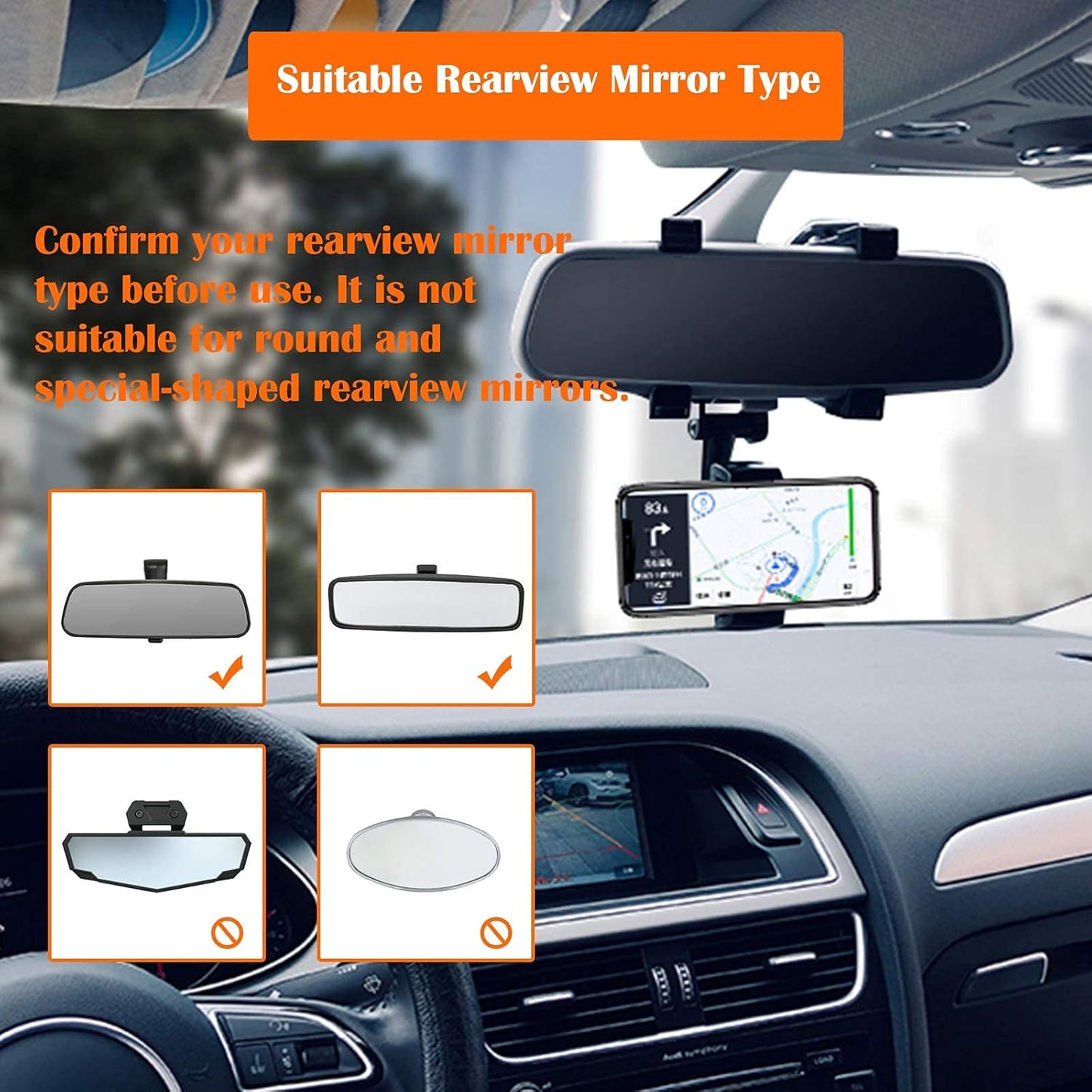 Car Phone Holder 360° Rotation Universal Smartphone Mount for Rear View Mirror