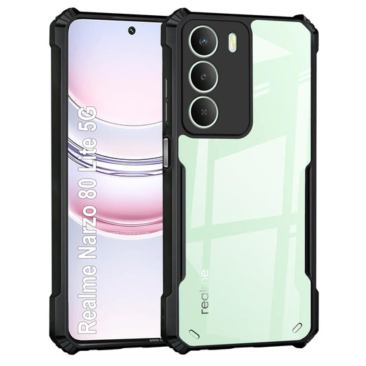 VAKIBO Best Selling Black and Transparent Coloured Made With Soft TPU and Acrylic Back Cover Case With 4 Corner and Camera Protection Suitable for Realme C75