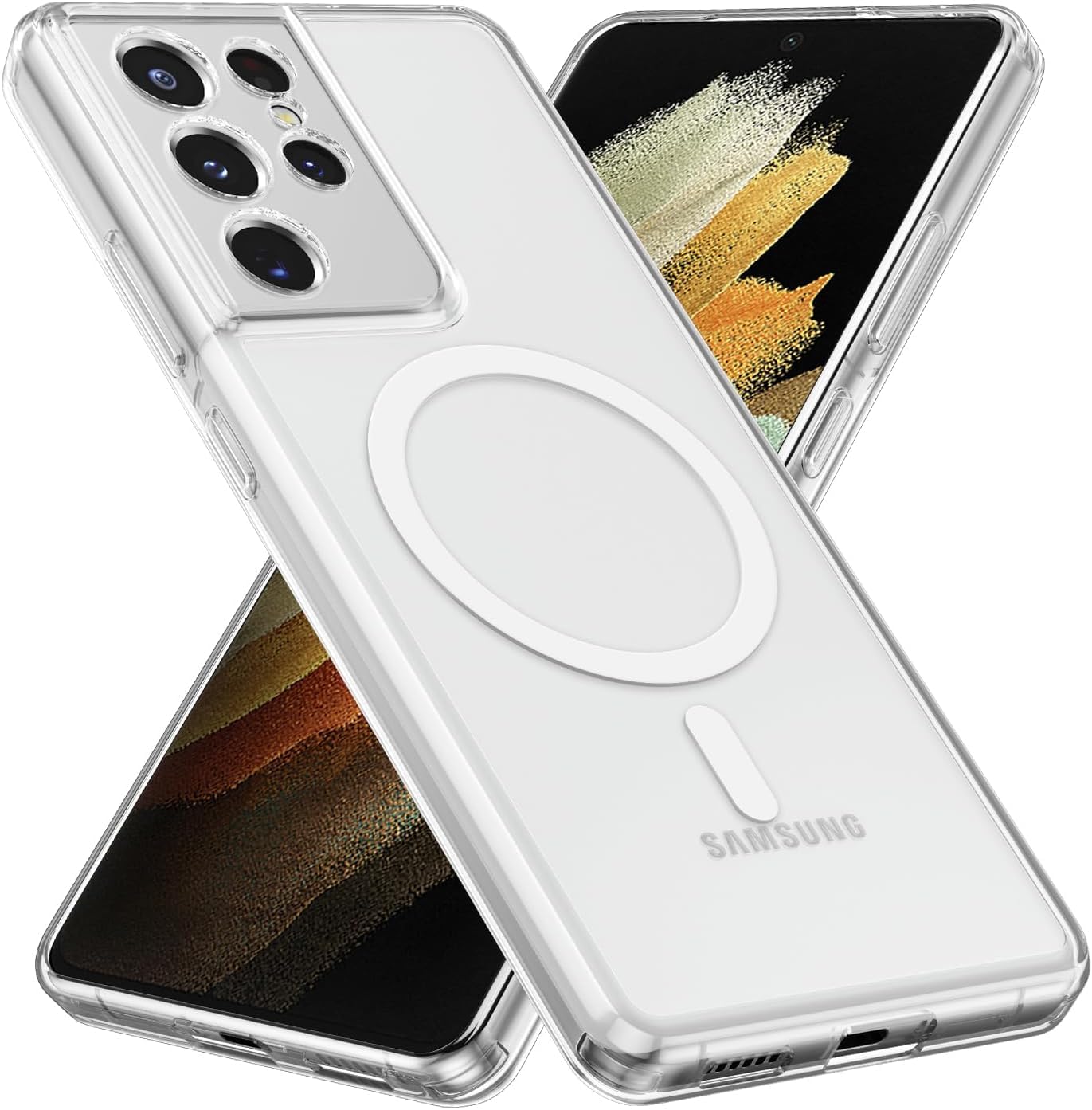 VAKIBO Megnatic Magsafe Transparent Coloured Soft with Hard back Back Cover Case With Camera Protection Ring Suitable for Samsung Galaxy S21 Ultra