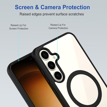 VAKIBO Megnatic Magsafe Black Coloured Soft with Hard back Back Cover Case With Camera Protection Ring Suitable for Samsung Galaxy S25 FE