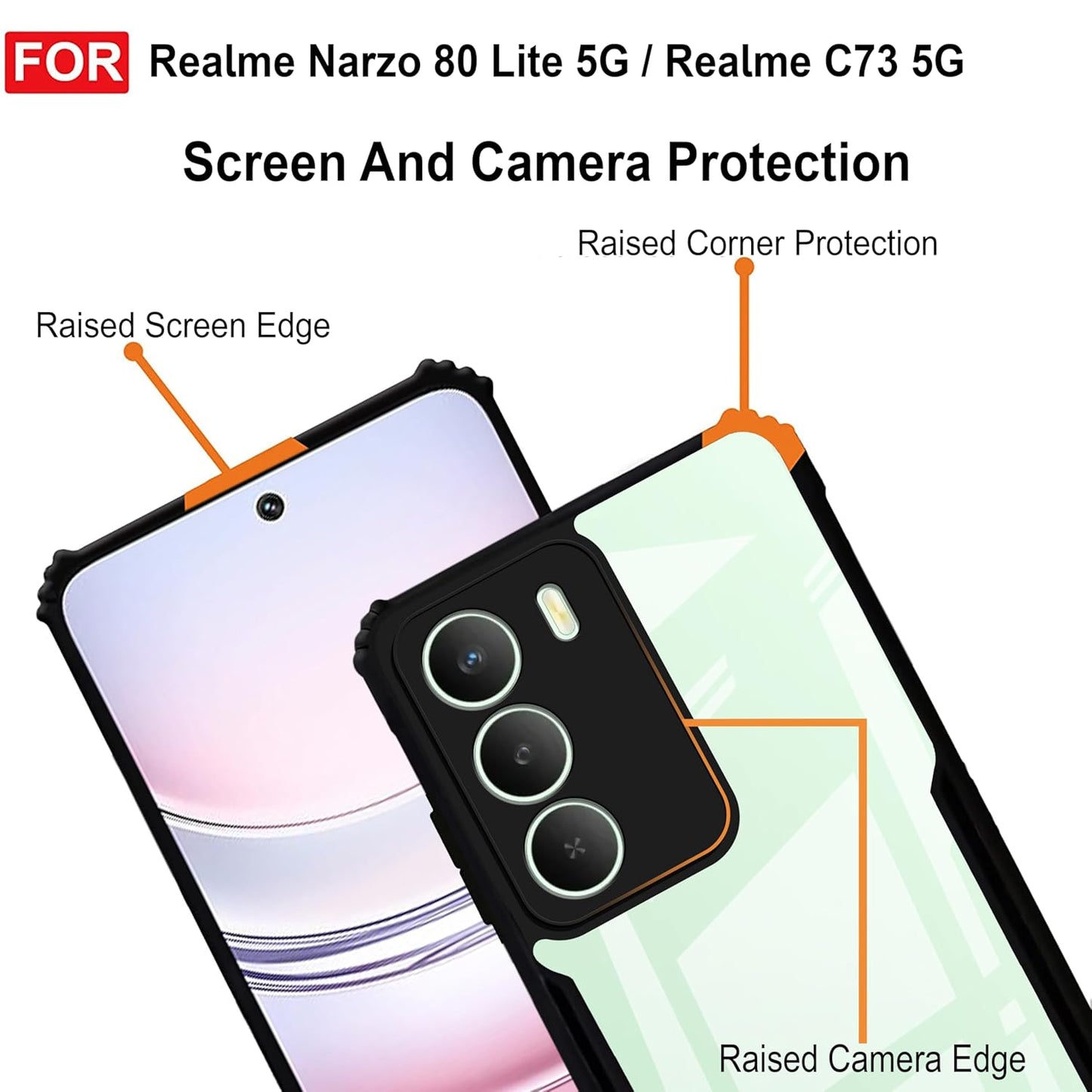 VAKIBO Best Selling Black and Transparent Coloured Made With Soft TPU and Acrylic Back Cover Case With 4 Corner and Camera Protection Suitable for Realme C73 5G