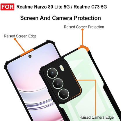 VAKIBO Best Selling Black and Transparent Coloured Made With Soft TPU and Acrylic Back Cover Case With 4 Corner and Camera Protection Suitable for Realme C73 5G