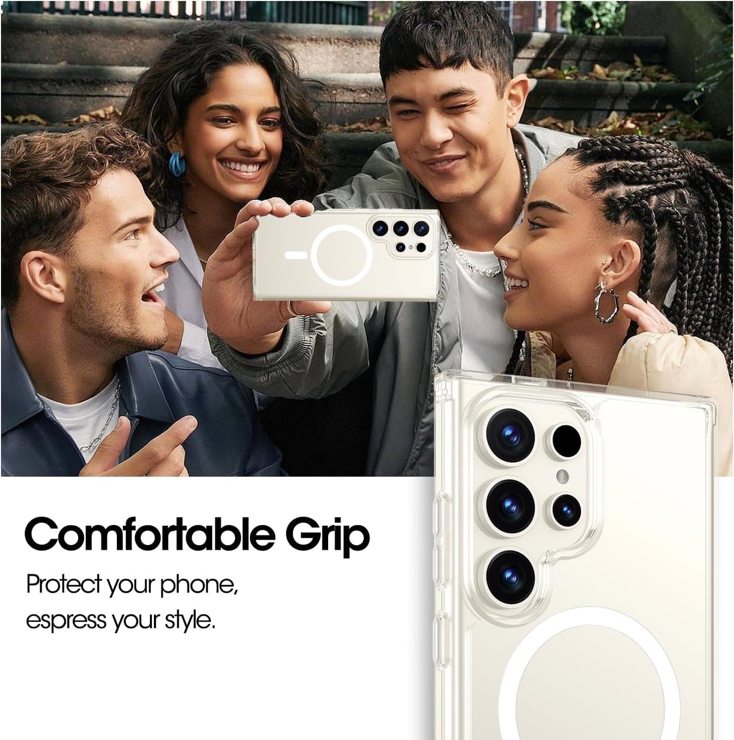 VAKIBO Megnatic Magsafe White Coloured Soft with Hard back Back Cover Case With Camera Protection Ring Suitable for Samsung S24 Ultra