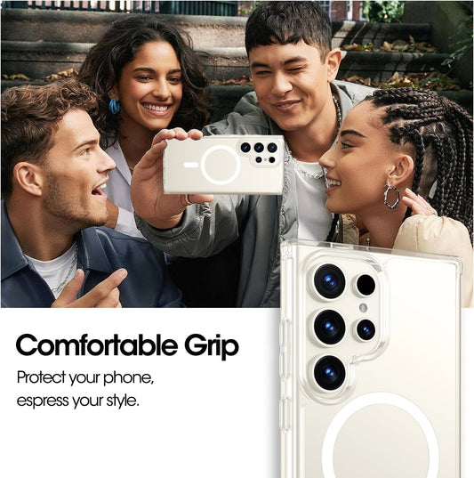 VAKIBO Megnatic Magsafe White Coloured Soft with Hard back Back Cover Case With Camera Protection Ring Suitable for Samsung S24 Ultra