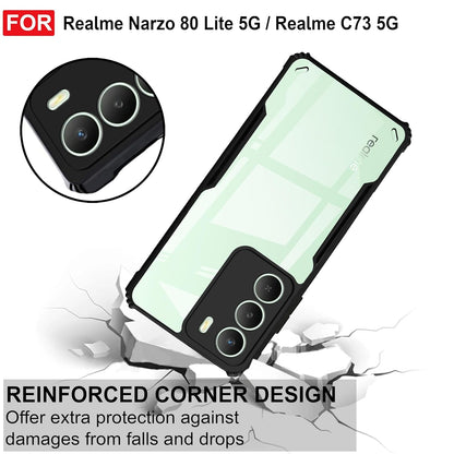 VAKIBO Best Selling Black and Transparent Coloured Made With Soft TPU and Acrylic Back Cover Case With 4 Corner and Camera Protection Suitable for Realme C73 5G