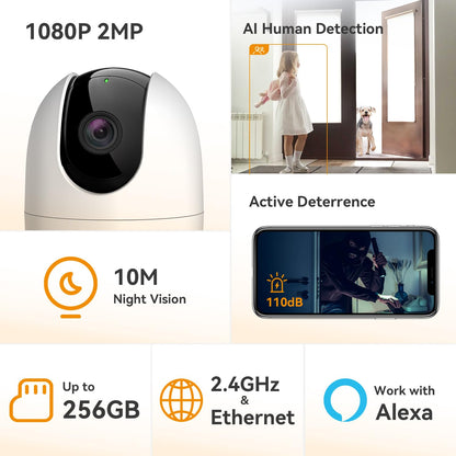 Imou 360° 1080P Full HD CCTV Security Camera, Human Detection, Motion Tracking, 2-Way Audio, Night Vision, Dome Camera with WiFi & Ethernet Connection