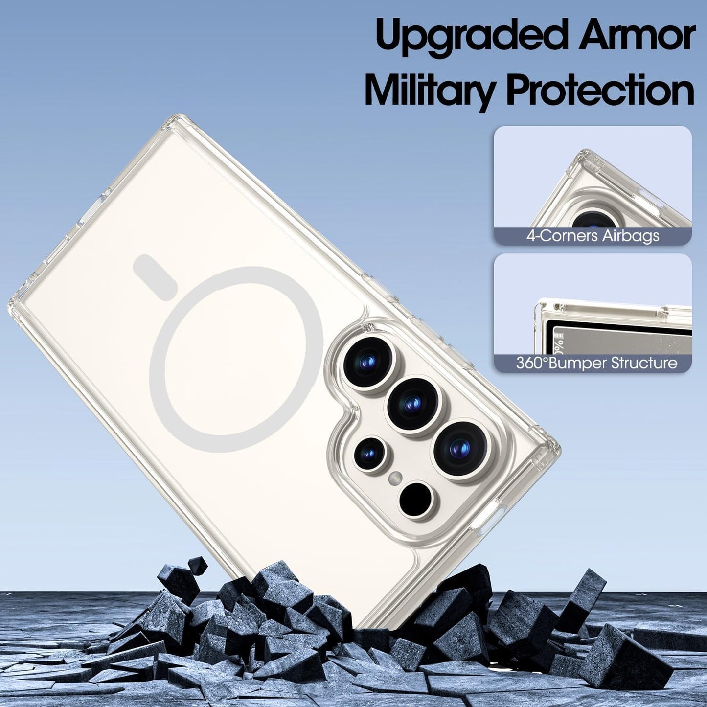 VAKIBO Megnatic Magsafe White Coloured Soft with Hard back Back Cover Case With Camera Protection Ring Suitable for Samsung S24 Ultra