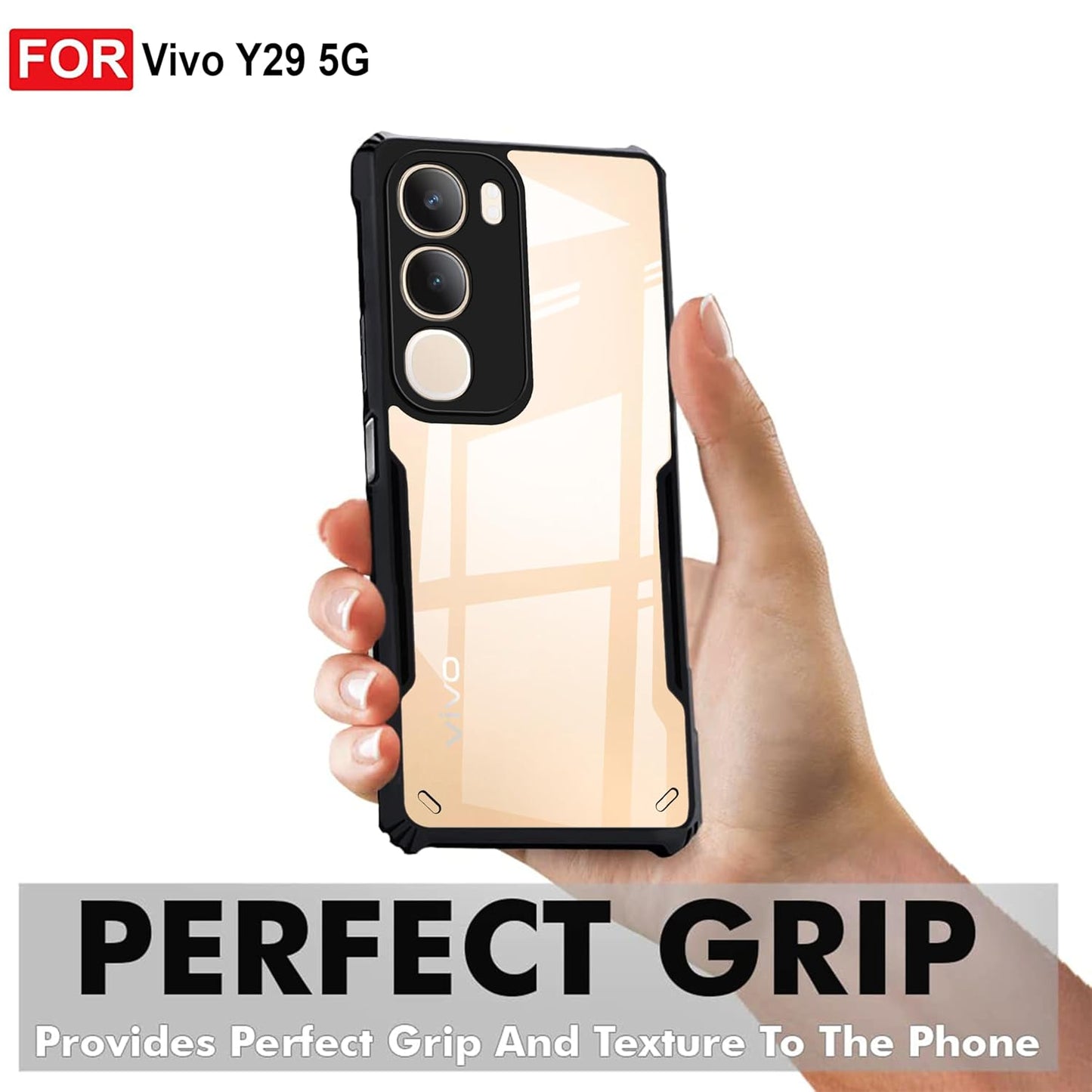 VAKIBO Best Selling Black and Transparent Coloured Made With Soft TPU and Acrylic Back Cover Case With 4 Corner and Camera Protection Suitable for Vivo Y29