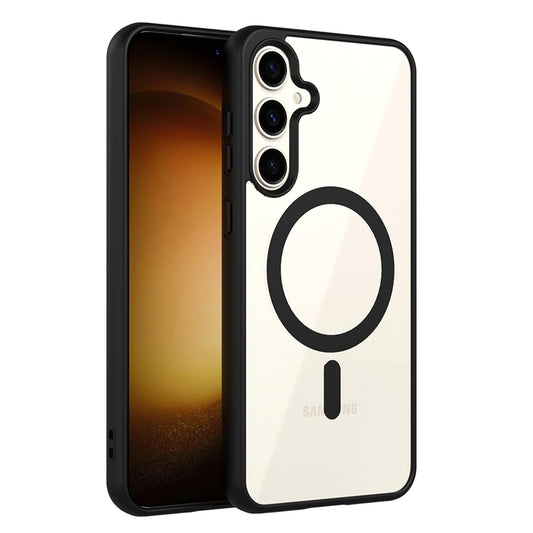 VAKIBO Megnatic Magsafe Black Coloured Soft with Hard back Back Cover Case With Camera Protection Ring Suitable for Samsung S25 Plus