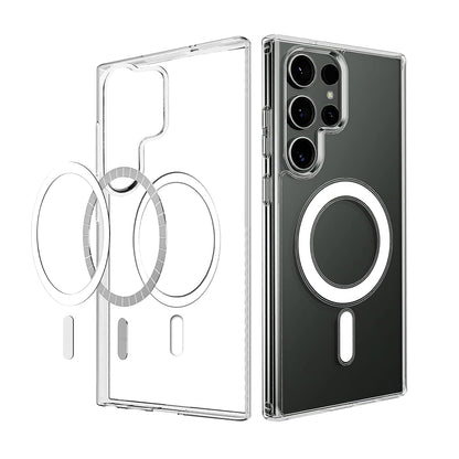 VAKIBO Megnatic Magsafe Transparent Coloured Soft with Hard back Back Cover Case With Camera Protection Ring Suitable for Samsung Galaxy S22 Ultra