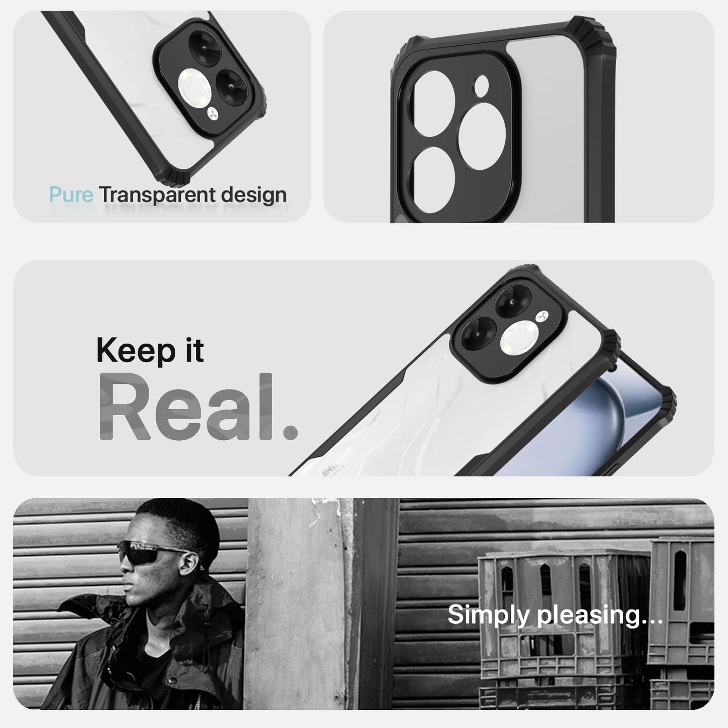 VAKIBO Best Selling Black and Transparent Coloured Made With Soft TPU and Acrylic Back Cover Case With 4 Corner and Camera Protection Suitable for iTel A80