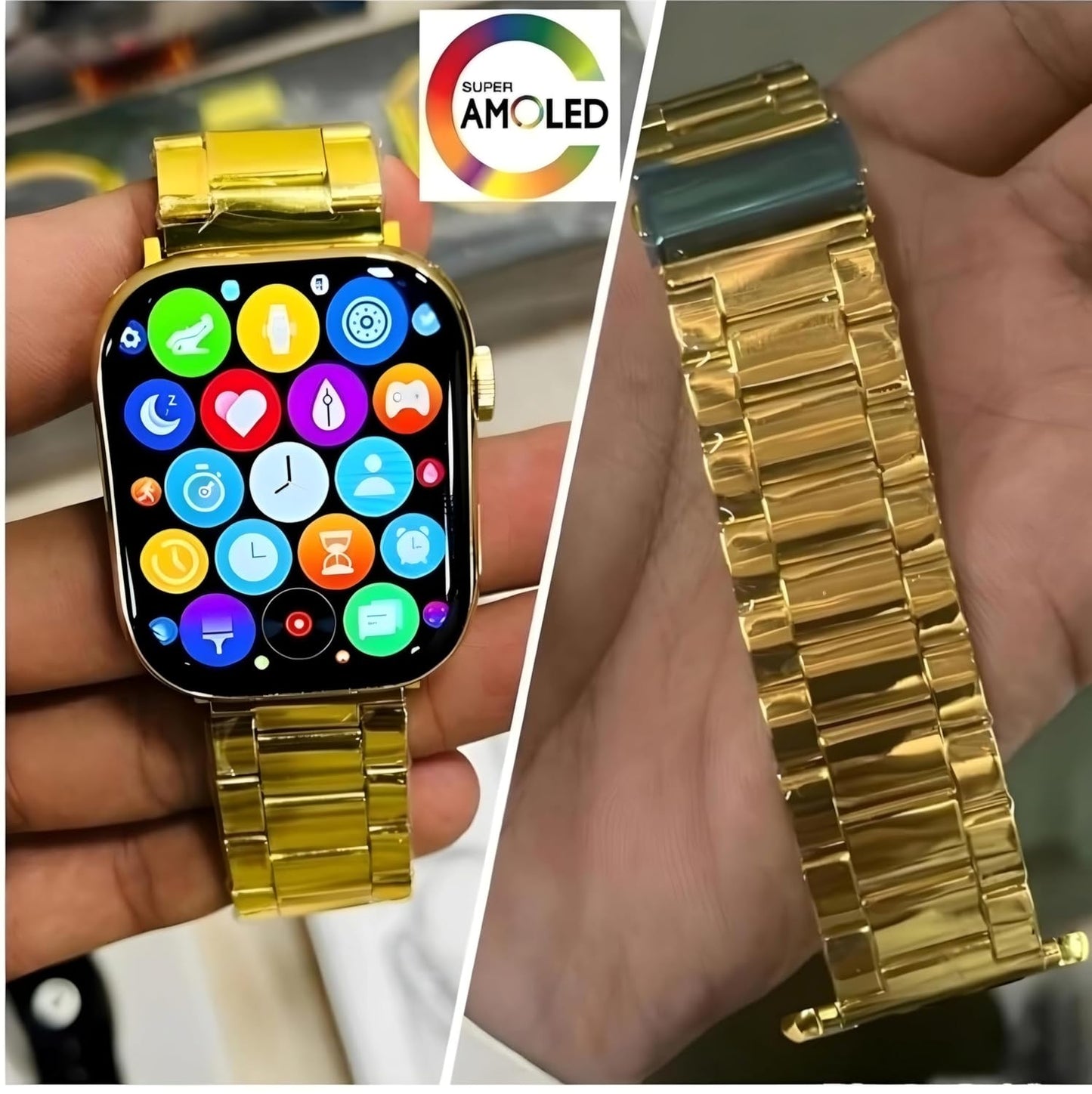 Series 9 Golden 24k Edition Smartwatch (Gold Stainless Steel and Synthetic Black Strap)