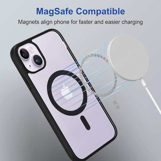 VAKIBO Megnatic Magsafe Black Soft with Hard back Back Cover Case With Camera Protection Ring Suitable for Apple iPhone 14 Plus
