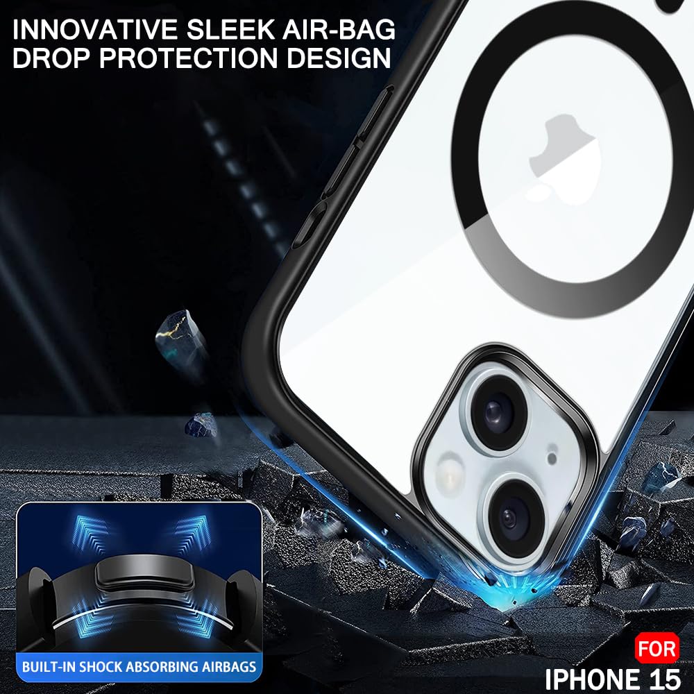 VAKIBO Megnatic Magsafe Transparent Soft with Hard back Back Cover Case With Camera Protection Ring Suitable for Apple iPhone 15
