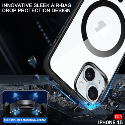 VAKIBO Megnatic Magsafe Transparent Soft with Hard back Back Cover Case With Camera Protection Ring Suitable for Apple iPhone 15
