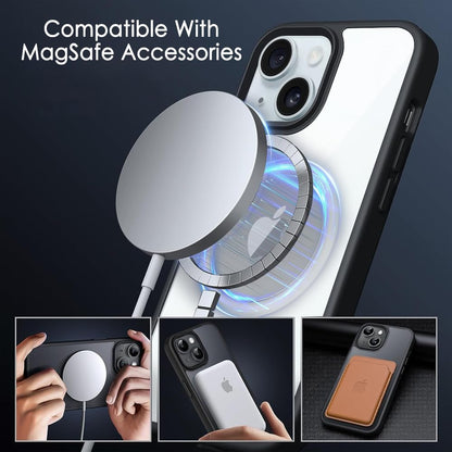 VAKIBO Megnatic Magsafe Transparent Soft with Hard back Back Cover Case With Camera Protection Ring Suitable for Apple iPhone 15