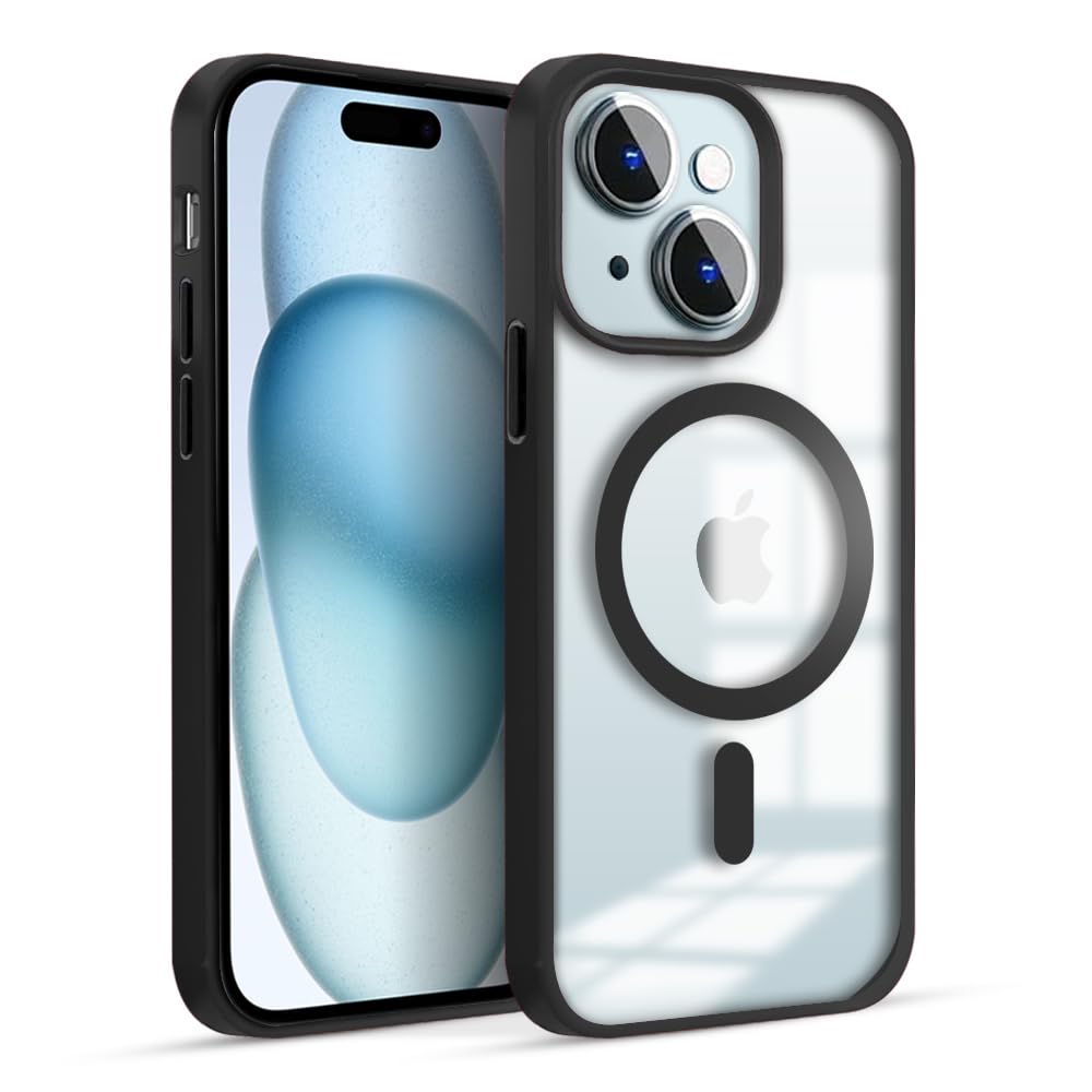VAKIBO Megnatic Magsafe Transparent Soft with Hard back Back Cover Case With Camera Protection Ring Suitable for Apple iPhone 15