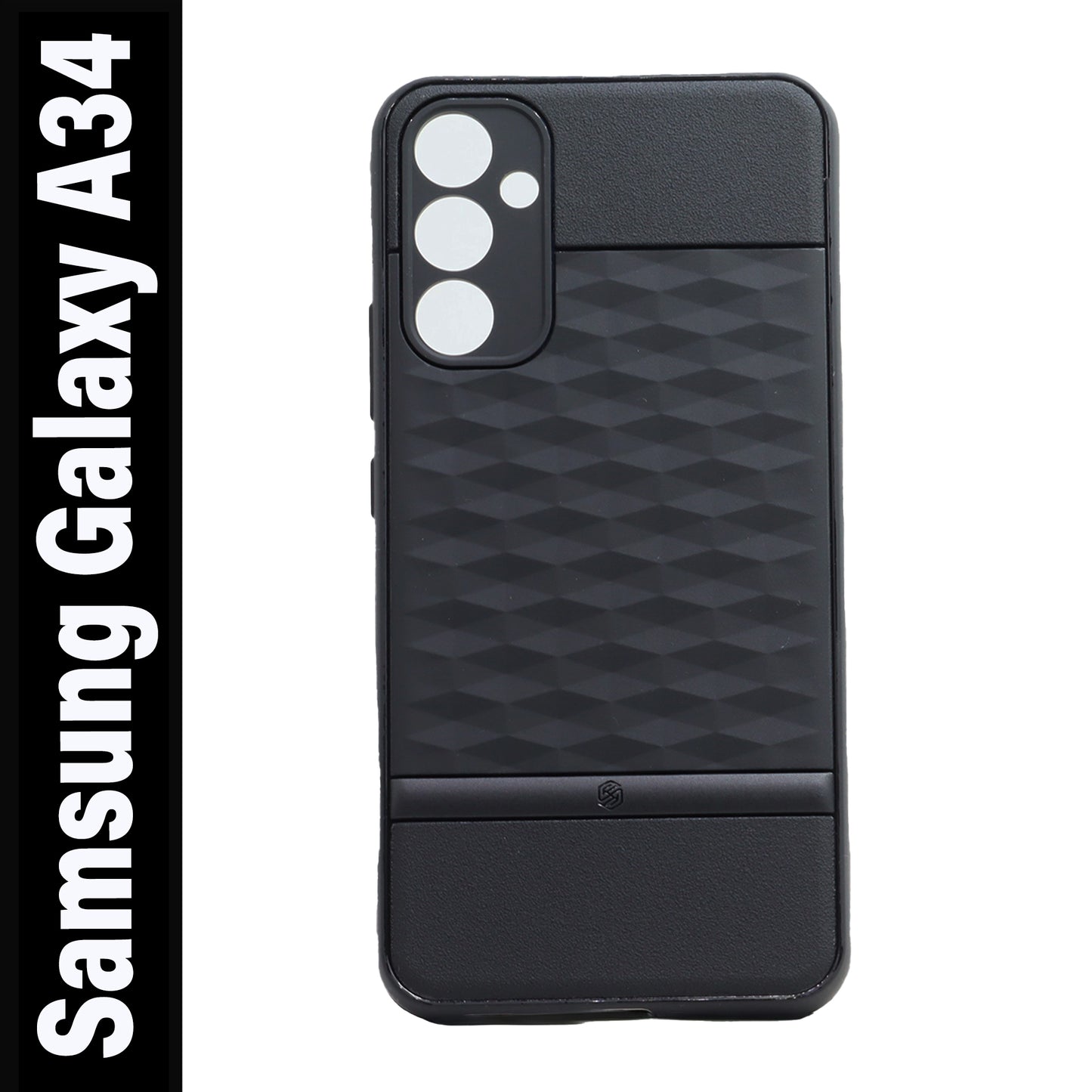 VAKIBO Parallax Design Black Coloured Soft TPU Rubber Back Cover Case With Camera Protection Ring Suitable for Samsung Galaxy A34