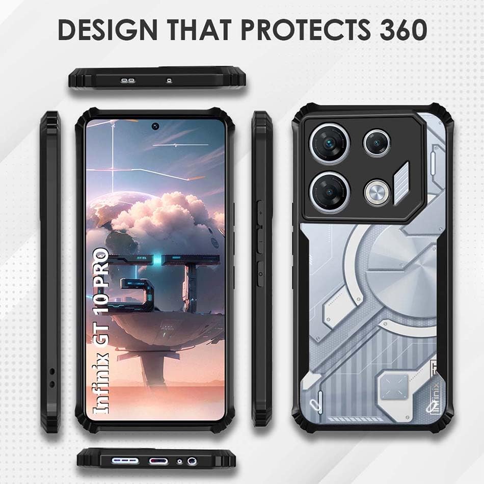 VAKIBO Super Premium Black Border Transparent Case With Corner Protection & Camera Protection Suitable for Infinix GT10 Pro