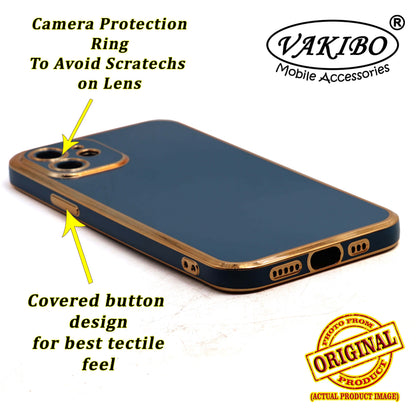 VAKIBO Golden Chrome Border Dark Blue Coloured Soft TPU Back Cover Case With Camera Protection Suitable for iPhone 12