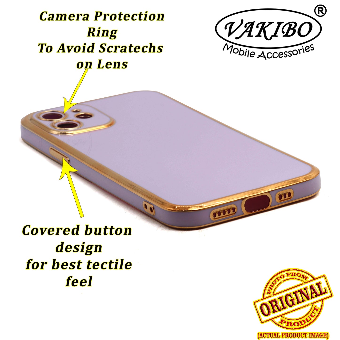 VAKIBO Golden Chrome Border Purple Coloured Soft TPU Back Cover Case With Camera Protection Suitable for iPhone 12
