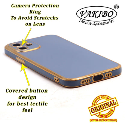 VAKIBO Golden Chrome Border Steel Blue Coloured Soft TPU Back Cover Case With Camera Protection Suitable for iPhone 12