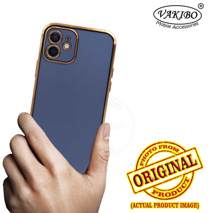 VAKIBO Golden Chrome Border Steel Blue Coloured Soft TPU Back Cover Case With Camera Protection Suitable for iPhone 12