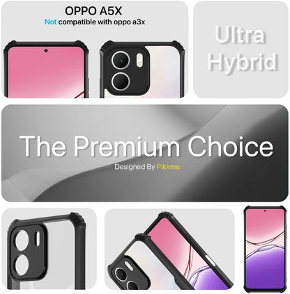 VAKIBO Best Selling Black and Transparent Coloured Made With Soft TPU and Acrylic Back Cover Case With 4 Corner and Camera Protection Suitable for Oppo A5x 4G/5G
