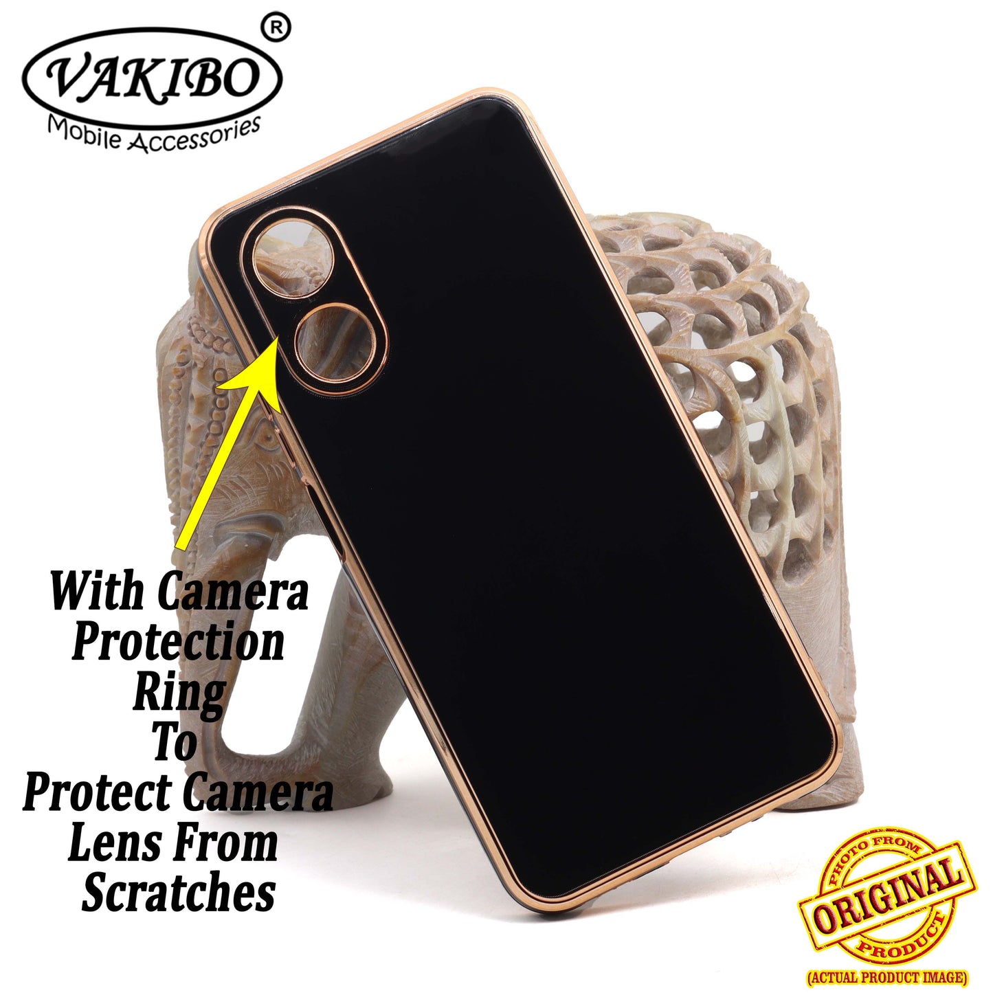 VAKIBO Golden Chrome Border Black Coloured Soft TPU Back Cover Case With Camera Protection Suitable for OPPO A17