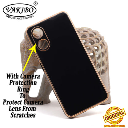 VAKIBO Golden Chrome Border Black Coloured Soft TPU Back Cover Case With Camera Protection Suitable for OPPO A17