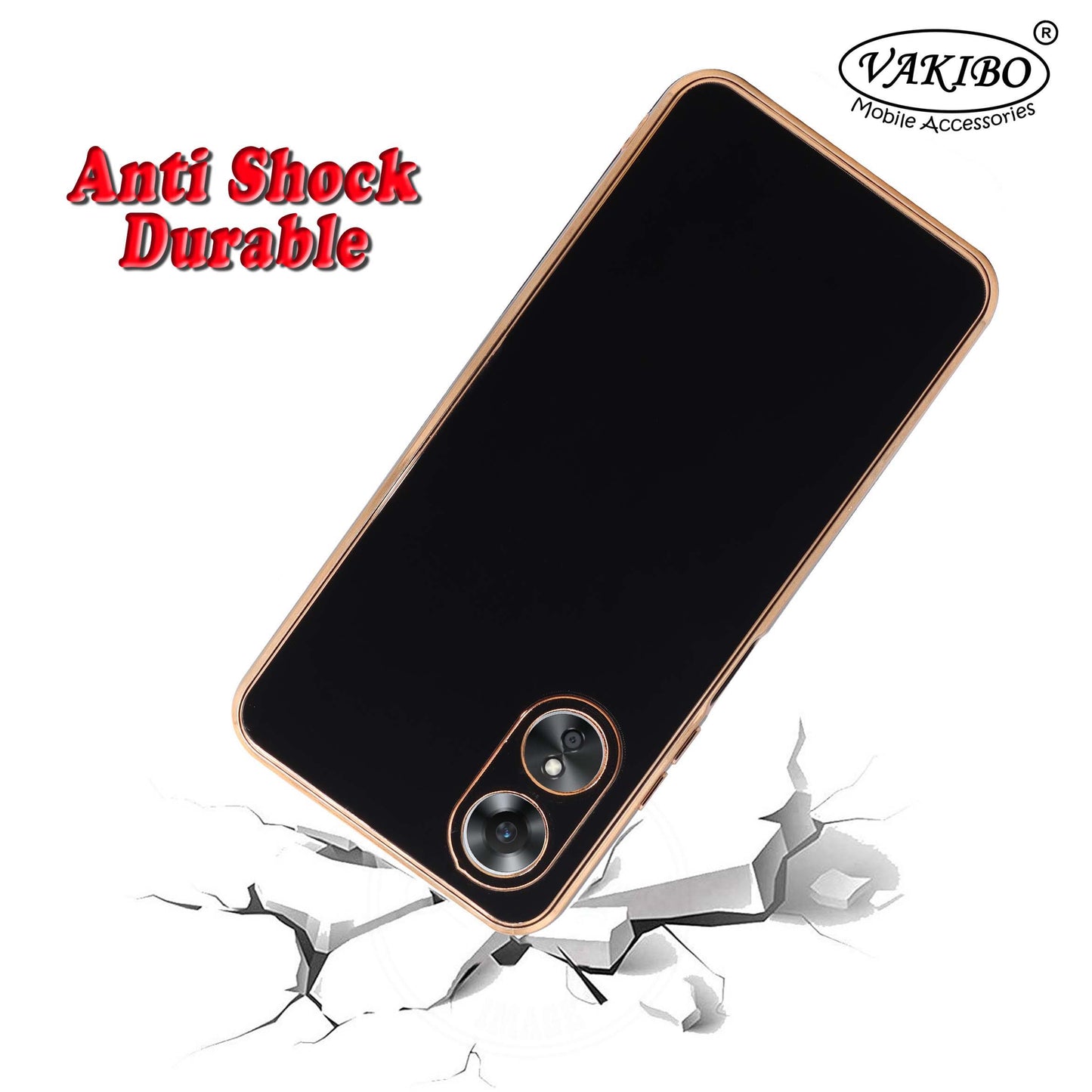 VAKIBO Golden Chrome Border Black Coloured Soft TPU Back Cover Case With Camera Protection Suitable for OPPO A17