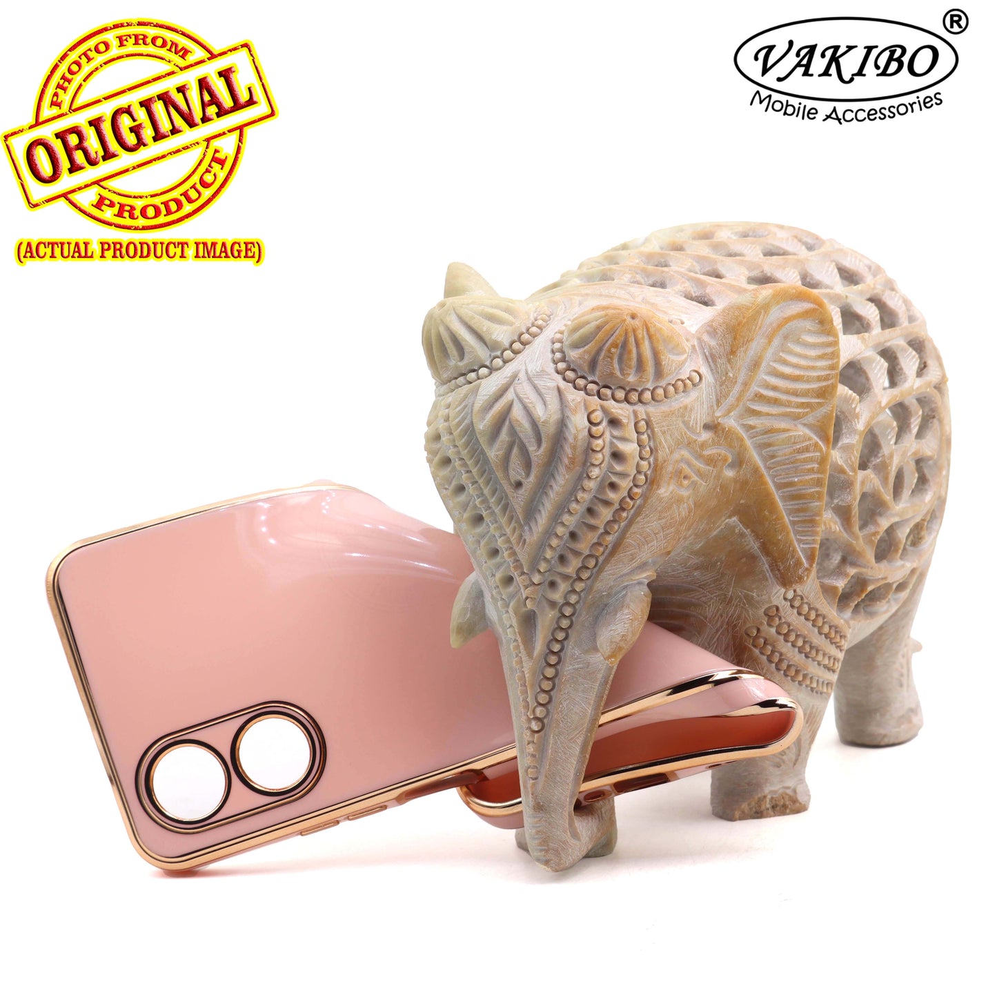 VAKIBO Golden Chrome Border Peach Coloured Soft TPU Back Cover Case With Camera Protection Suitable for OPPO A17