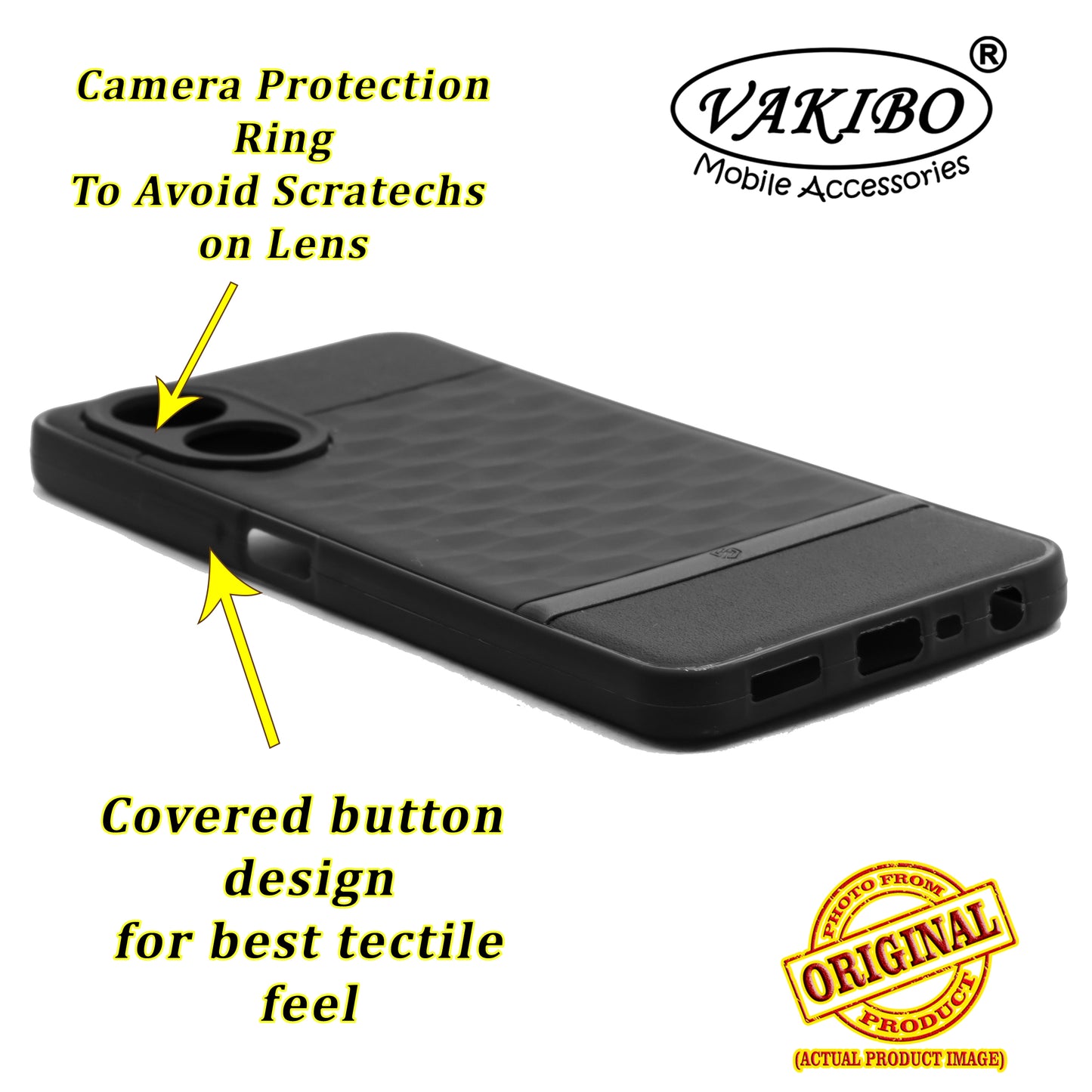 VAKIBO Parallax Design Black Coloured Soft TPU Rubber Back Cover Case With Camera Protection Ring Suitable for Oppo A38