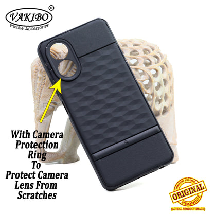VAKIBO Parallax Design Black Coloured Soft TPU Rubber Back Cover Case With Camera Protection Ring Suitable for Oppo A18