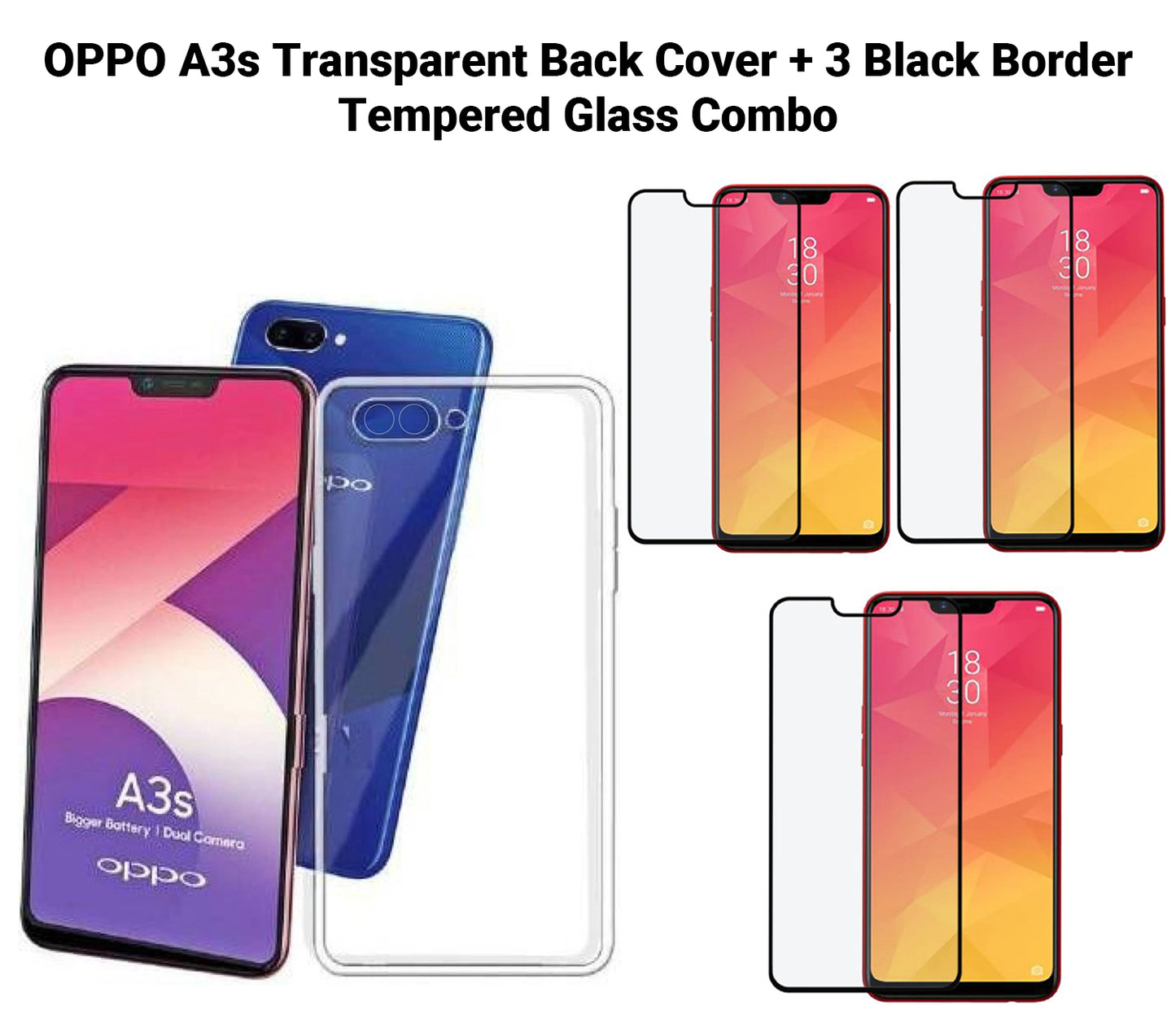 VAKIBO Super Premium Soft TPU Transparent Case With Dustplug,Side Grip,Corner Protection,lanyard Cuts,Camera Protection Suitable for Oppo A3s