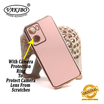 VAKIBO Golden Chrome Border Peach Coloured Soft TPU Back Cover Case With Camera Protection Suitable for Oppo A57e