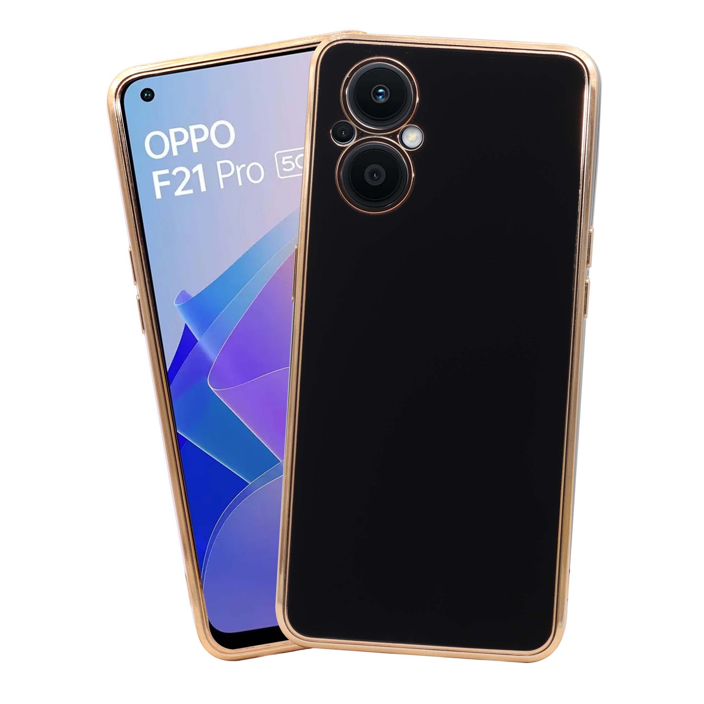 VAKIBO Golden Chrome Border Black Coloured Soft TPU Back Cover Case With Camera Protection Suitable for Oppo Reno 7Z