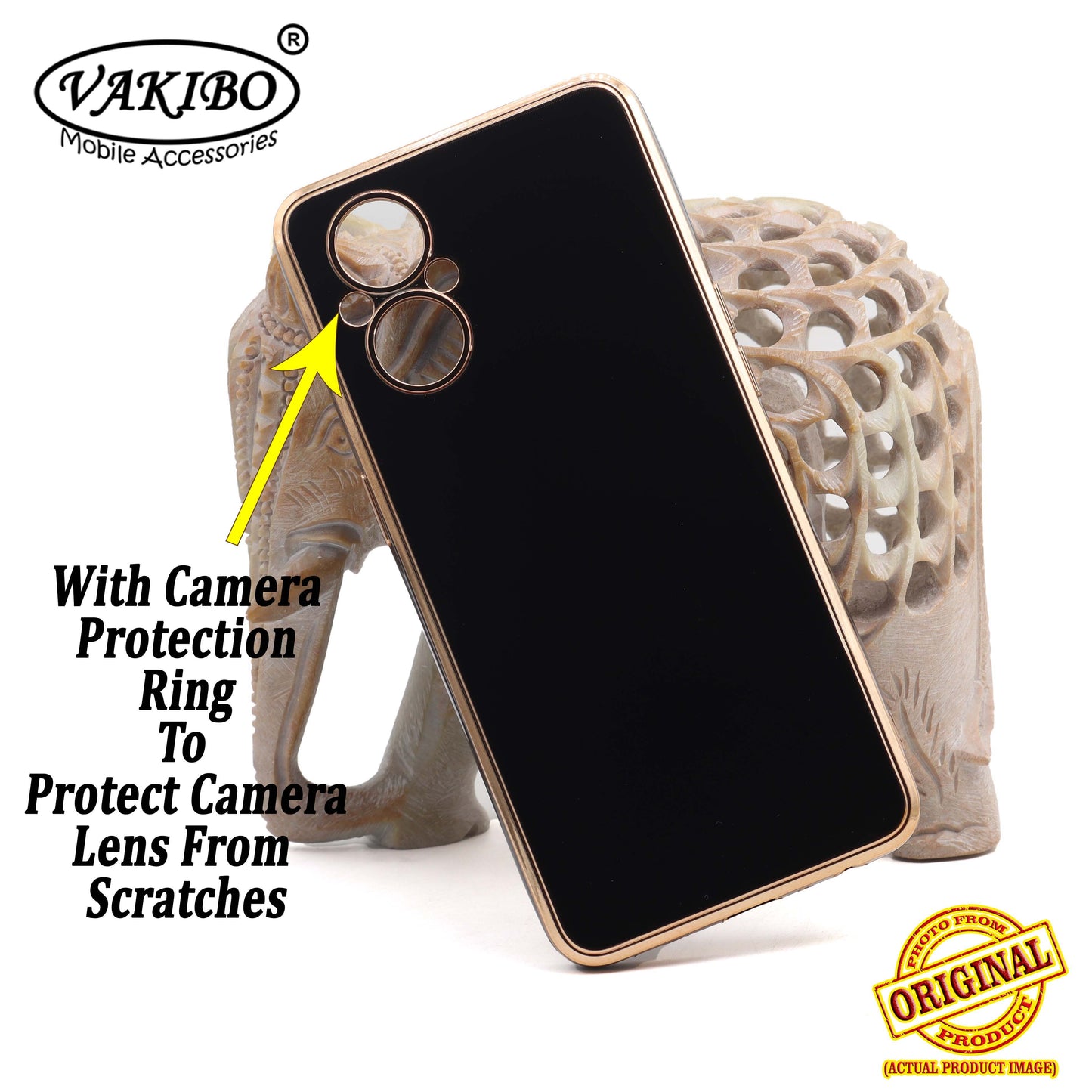 VAKIBO Golden Chrome Border Black Coloured Soft TPU Back Cover Case With Camera Protection Suitable for Oppo Reno 7Z