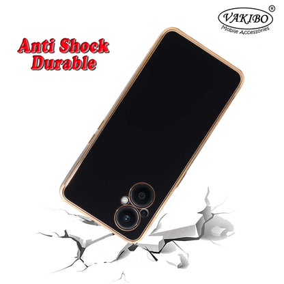 VAKIBO Golden Chrome Border Black Coloured Soft TPU Back Cover Case With Camera Protection Suitable for Oppo Reno 7Z