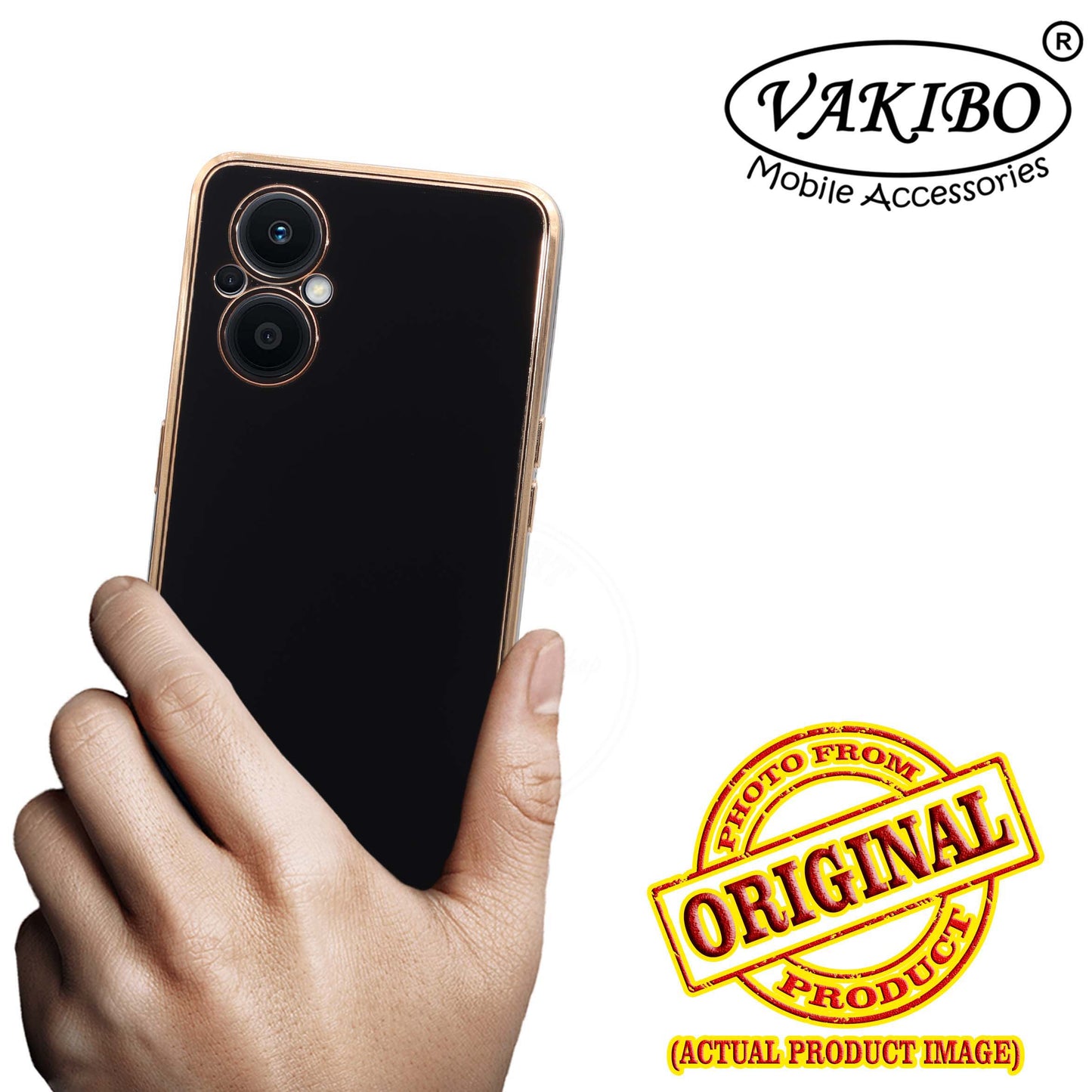 VAKIBO Golden Chrome Border Black Coloured Soft TPU Back Cover Case With Camera Protection Suitable for Oppo Reno 7Z
