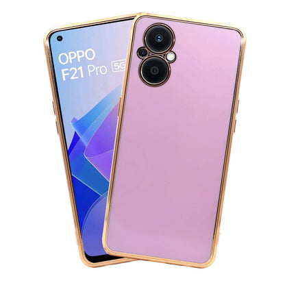 VAKIBO Golden Chrome Border Purple Coloured Soft TPU Back Cover Case With Camera Protection Suitable for Oppo F21 Pro